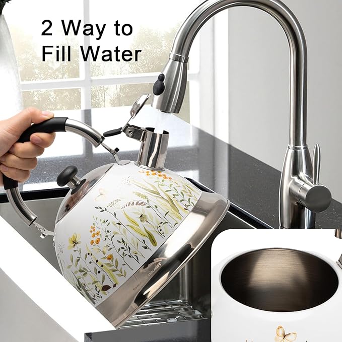 Tea Kettle, 3.1 Quart Whistling Tea Pot for Stove Top, Food Grade 304 Stainless Steel Teapot with for Coffee, Tea, Milk etc