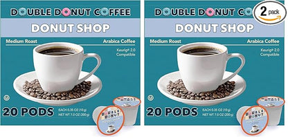 Double Donut Coffee Donut Shop Flavored Coffee Pods, Medium Roast Blend Coffee, Compatible with Keurig K Cup Brewer Machines, 20 Count (Pack of 2)