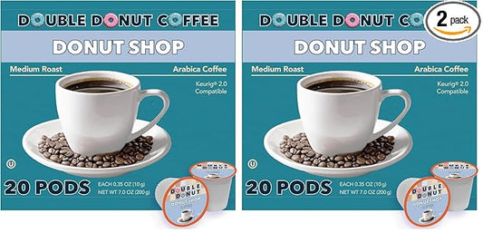Double Donut Coffee Donut Shop Flavored Coffee Pods, Medium Roast Blend Coffee, Compatible with Keurig K Cup Brewer Machines, 20 Count (Pack of 2)