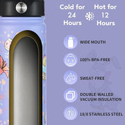 mininoo Water Bottle with Straw Lid, 24 oz Insulated Stainless Steel Double Wall Vacuum, Gifts, Cute Bunny & Egg(Lavender)