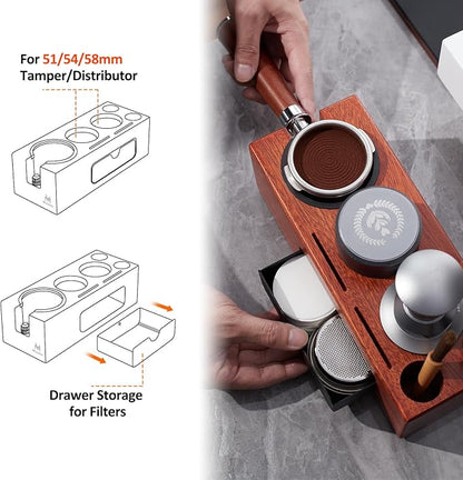 Espresso Tamping Station - Wooden Organizer Fits Breville Machines 51-58mm Portafilter Holder, Tamper, Distributor, Espresso Accessories Storage Multifunctional