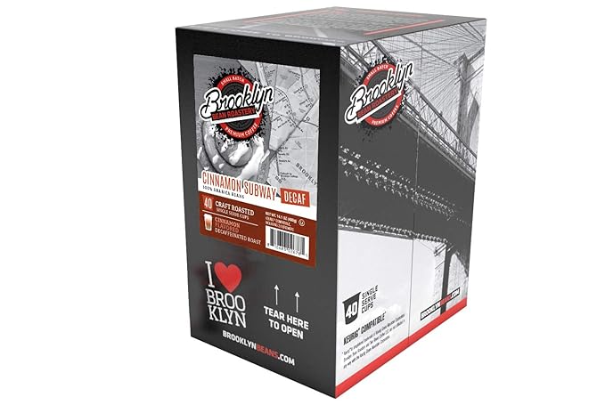 Brooklyn Beans Decaf Coffee Pods, Cinnamon Subway - Compatible with Keurig K Cup Brewers Including 2.0 Machines, 40 Count, Spicy and Sweet