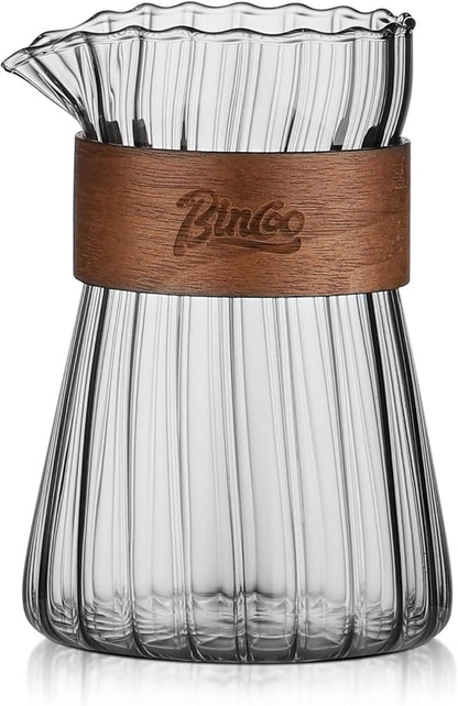 Small Glass Coffee Server 16oz - Glass Pour Over Coffee Carafe Coffee Maker with Heat-Resistant Wood Ring, Mess-free Pouring