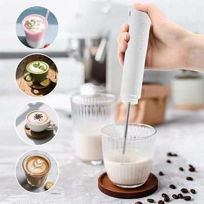 Splash-Proof Handheld Milk Frother with Cover - Rechargeable Milk Frother Wand, Type-C Fast Charging, 15-Second Silent Whisk for Coffee, Matcha, Lattes, Cappuccino