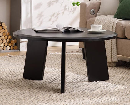 chairus 32 Inches Round Coffee Table Wooden Side Table Cute Circle End Table for Living Room, Home Decor, Balcony, Black
