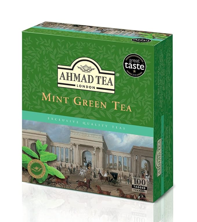 Ahmad Tea Green Tea, Green Tea Mint Teabags, 100 ct - Caffeinated and Sugar-Free (Pack of 3)