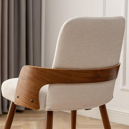 Dining Room Chairs Set of 4,Mid Century Modern Kitchen Chairs,Upholstered Beige Fabric Accent Chairs,Metal Legs Wooden Desk Chairs Armless and No Wheels for Kitchen Dining Living Room
