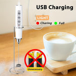 Load image into Gallery viewer, Milk Frother with Stand Rechargeable-Handheld Coffee Frother with 3 Stainless Whisks 3 Speed Adjustable, Electric Whisk Drink Mixer, Foam Maker Blender for Matcha Latte Cappuccino Chocolate