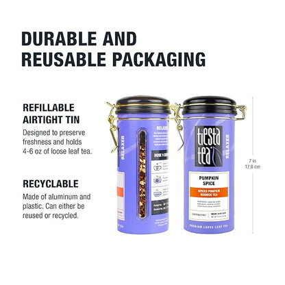 Tiesta Tea - Pumpkin Spice Rooibos Loose Leaf Tea, Premium Caffeine-Free Herbal Infusion, Refillable Tin Can, Brew Hot or Iced, Makes up to 50 Cups, 5 Ounce