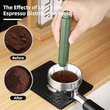 WDT Espresso Distribution Tool - Bincoo Magnetic Espresso Stirrer Tool For Barista, Espresso Tamper With Stainless Steel Retractable Needles with 6 Extra Stirrer (Green)