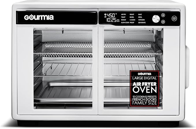 Gourmia French Door Digital Air Fryer Oven - XL 37QT Capacity, 12 Presets, FryForce 360° Tech, Dehydrate, Proof, Slow Cook, Fits 13” Pizza, 1700W, White