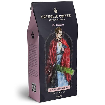 Catholic Coffee St. Valentine | Medium Roast Whole Bean Coffee – Raspberry & White Chocolate Notes | 12oz Bag – Sweet Catholic Gift for Loved Ones