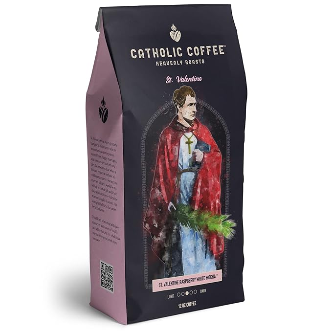 Catholic Coffee St. Valentine | Medium Roast Whole Bean Coffee – Raspberry & White Chocolate Notes | 12oz Bag – Sweet Catholic Gift for Loved Ones
