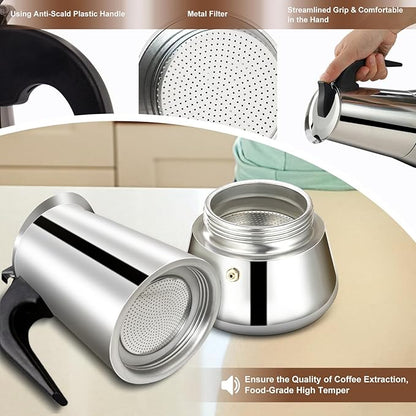 9 Cup Stovetop Espresso Maker Stainless Steel Moka Pot Stove Top Percolator Italian Coffee Makers Capable Mocha Greca Machine Cafe Classic Induction Cookers for Home and Camping 450ml 15oz