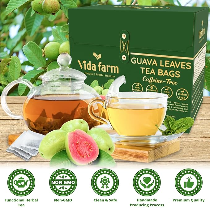 VIDA FARM 125 Premium Guava Leaf Tea Bags, Zero Sugar Tea, Handpicked, 100% Pure and Natural Guava Leaves, Non-GMO, No Caffeine, Gluten-Free, Vegan