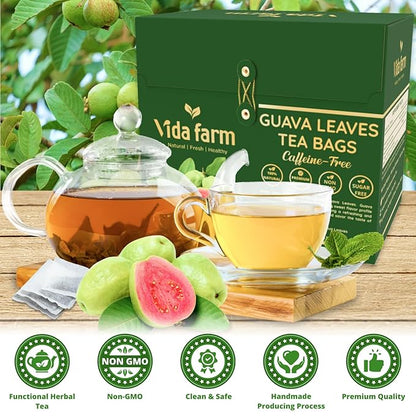 VIDA FARM 125 Premium Guava Leaf Tea Bags, Zero Sugar Tea, Handpicked, 100% Pure and Natural Guava Leaves, Non-GMO, No Caffeine, Gluten-Free, Vegan
