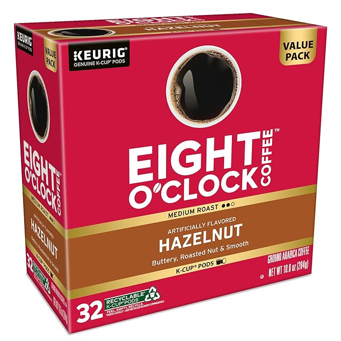 Eight O'Clock Coffee Hazelnut Single-Serve Keurig K-Cup Pods, Medium Roast Coffee Pods, 32 Count
