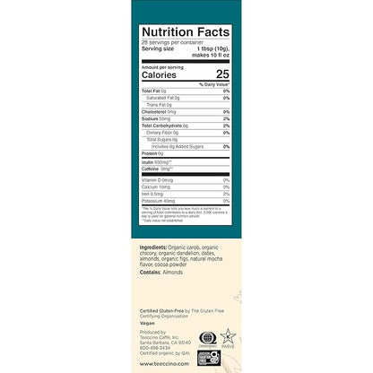 Teeccino Dandelion Mocha Herbal Coffee - Caffeine-Free Coffee Alternative with Prebiotics, Gluten Free, Acid Free - Medium Roast, 10 oz