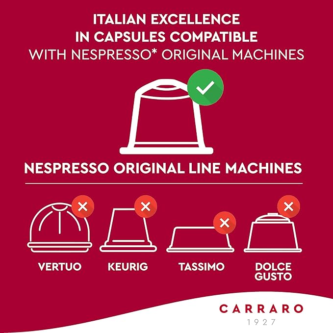CARRARO 1927 Intenso - 100 Aluminum Coffee Pods Compatible with Nespresso Original line - Intensity 10/14, Dark Roast Coffee Capsules Made in Italy