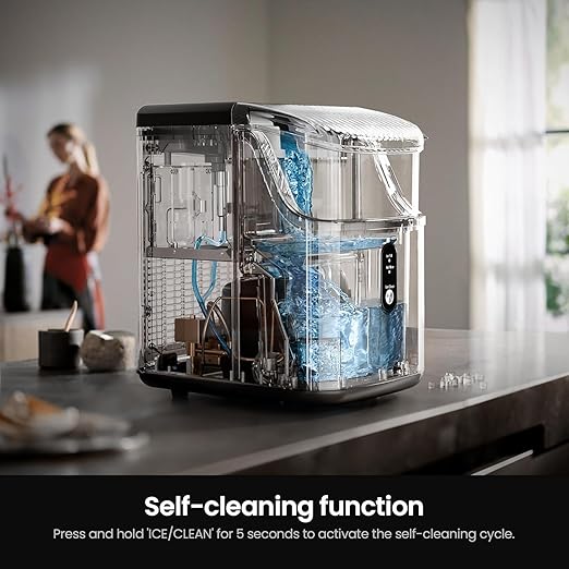 Kismile Nugget Ice Makers Countertop,Portable Ice Machine with Crushed Ice, 35lbs/Day,Self-Cleaning,One-Click Operation for Home Use(Black)