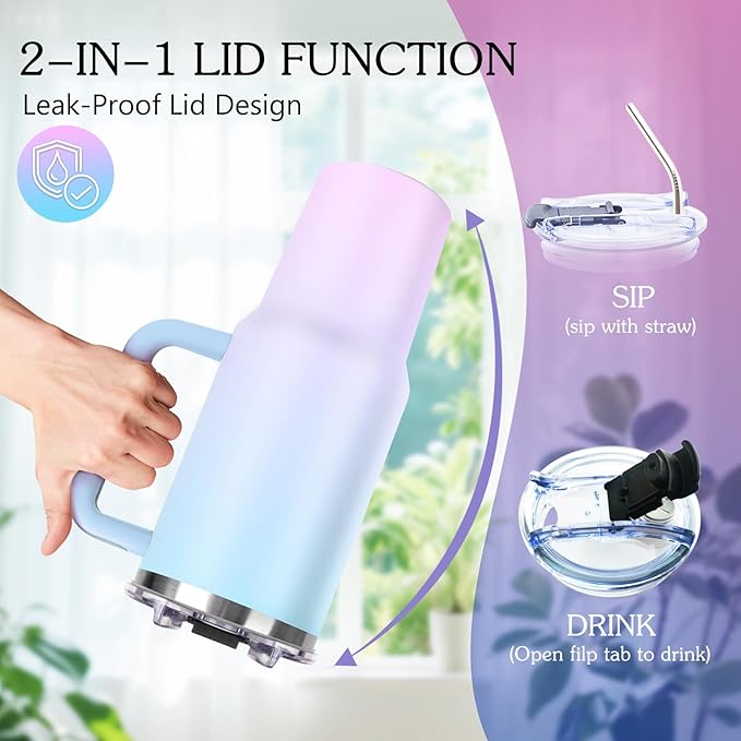 Personalized 40 oz Tumbler with Handle and Straw, Custom Tumbler with Picture, Text, Stainless Steel Travel Coffee Mug Cup, Personalized Gifts For Women Men Birthday Anniversary Thank You Gifts