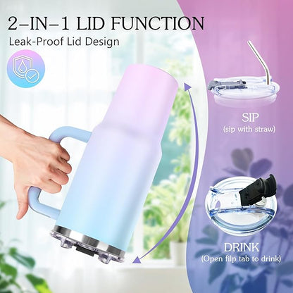 Personalized 40 oz Tumbler with Handle and Straw, Custom Tumbler with Picture, Text, Stainless Steel Travel Coffee Mug Cup, Personalized Gifts For Women Men Birthday Anniversary Thank You Gifts