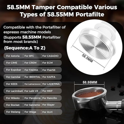 IKAPE 58.5mm Espresso Tamper, Premium Barista Coffee Tamper with Calibrated Spring Loaded, 100% Stainless Steel Base Tamper (White)