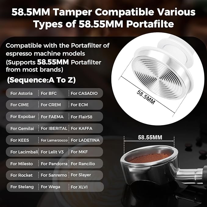 IKAPE 58.5mm Espresso Tamper, Premium Barista Coffee Tamper with Calibrated Spring Loaded, 100% Stainless Steel Base Tamper (White)