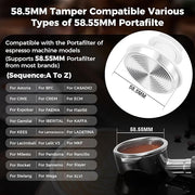 IKAPE 58.5mm Espresso Tamper, Premium Barista Coffee Tamper with Calibrated Spring Loaded, 100% Stainless Steel Base Tamper (White)