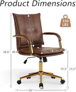 Load image into Gallery viewer, MOJAY Mid-Back Ergonomic Leather Office Chair, Modern Upholstered Executive Desk Chair with Gold Frame Armrest Computer Task Chair (Camel)