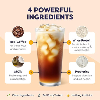 Caramel Protein Iced Coffee - Premium Whey Protein & Instant Iced Coffees - 100% Natural Cold Brew - Zero Artificial Flavors & Sweeteners, 80 mg Caffeine Per Serving, No Added Sugar, 20 Servings