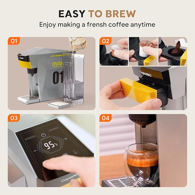 3 in 1 Single Serve Coffee Maker,Fast Brew in 1 minute 19Bar Pump Coffee Machine for K*Cup、NES*press and Ground Coffee,with 27oz Removable Water Reservior,Sliver Espresso Coffee Machine