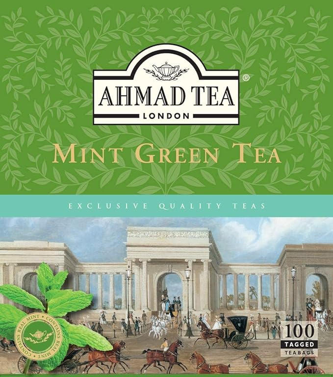 Ahmad Tea Green Tea, Green Tea Mint Teabags, 100 ct - Caffeinated and Sugar-Free (Pack of 3)
