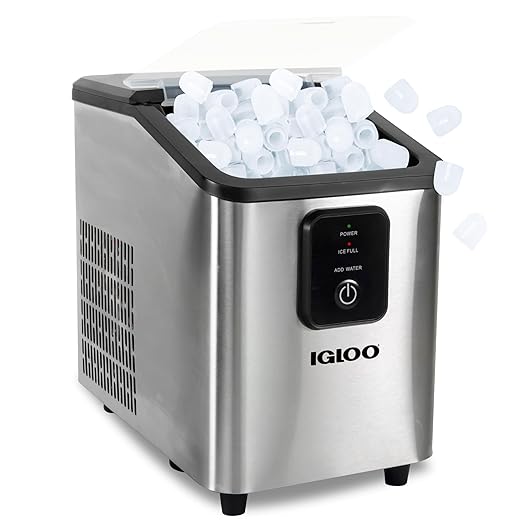 Igloo Self-Cleaning Countertop Ice Maker - Compact and Portable - Creates 26 lbs. Per Day, 8 Pieces Ready Every 7-8 Minutes - Includes Ice Scoop and Basket - Stainless Steel