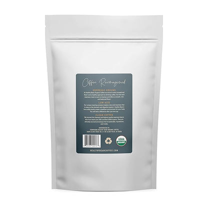 Healthy Bean Organic Espresso Ground Coffee Dark Roast - Low Acid Coffee Grounds for Sensitive Stomach - Dark Espresso Roast, USDA Organic, High Antioxidants, Strong and Rich Flavor, 11oz