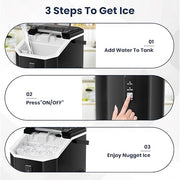 Antarctic Star Nugget Ice Makers Countertop with Self-Cleaning, 35lbs/24H, Portable Sonic Ice Maker Machine with Handle/Basket/Scoop for Home, Kitchen, Office, Camping(Black)