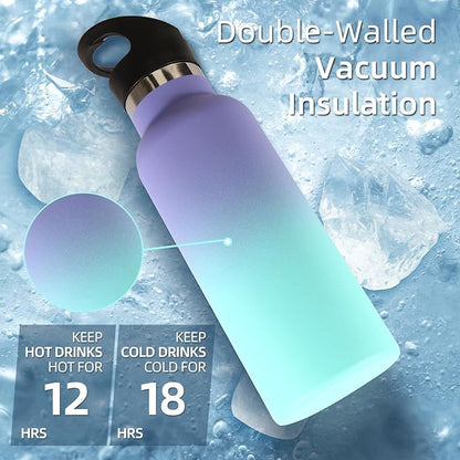 Volhoply 17oz Insulated Water Bottles Bulk 2 Pack,Stainless Steel Kids Water Bottle with Straw Lid,Reusable Sports Flask Keep Cold (Purple Blue,2 Set)