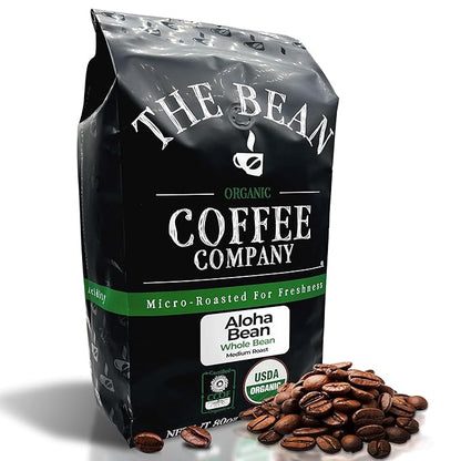 The Bean Organic Coffee Company Aloha Bean (Hawaiian Hazelnut), Medium Roast, Whole Bean Coffee, 5-Pound Bag
