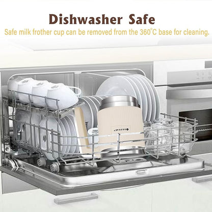 Huogary 5-in-1 Detachable Milk Frother Electric Milk Frother and Steamer Automatic Milk Foamer Frother Hot and Cold Foam Hot Chocolate Maker with Dishwasher Safe (Beige)