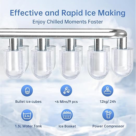 WIE Countertop Ice Maker, 26lbs/24H Portable Ice Machine with Handle,9 Bullet Ice Cubes in 6 Mins,Self-Cleaning Compact Icemaker with Selectable Ice Size for Home Kitchen/RV/Camping/Party, Black