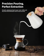 Load image into Gallery viewer, Harriet Gooseneck Electric Kettle - 1200W Fast Heat, 0.8L Stainless Steel, Precision Temp Control &amp; Timer, Wood Handle, Pour Over Coffee and Tea, White