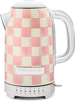 Load image into Gallery viewer, MACKENZIE-CHILDS Electric Kettle, Stainless-Steel Tea Kettle, Pink-and-White Rosy Check