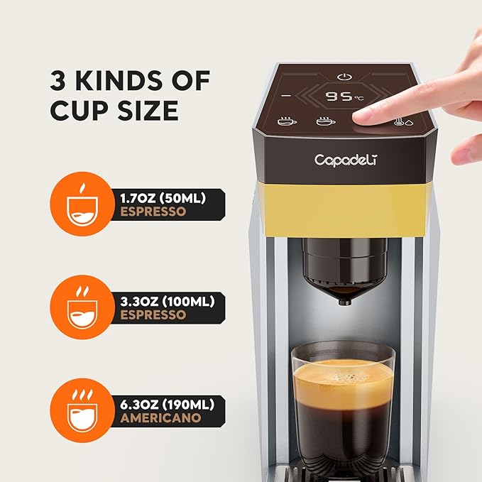3 in 1 Single Serve Coffee Maker,Fast Brew in 1 minute 19Bar Pump Coffee Machine for K*Cup、NES*press and Ground Coffee,with 27oz Removable Water Reservior,Sliver Espresso Coffee Machine