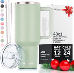 Load image into Gallery viewer, 40 oz Tumbler With Handle and Straw Made of Stainless Steel - Double Wall Vacuum Insulated Tumbler With Lid - Sweat Proof Easy Grip, BPA-Free, Dishwasher Safe Tumbler (Sea Sage)