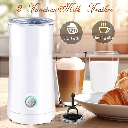 Simple Milk Frother, 2 in 1 Milk Steamer and Frother, Electric Milk Steamer, Milk Warmer and Hot Milk Foam Maker for Latter, Macchiato, Cappuccinos (White)