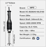 Load image into Gallery viewer, VONCI 280W Commercial Immersion Blender, Light Duty Hand Blender with Variable Speed 6000-20000RPM, Handheld Stick Mixer with 9.5" Detachable Shaft, Professional Blender for Restaurant Kitchen.