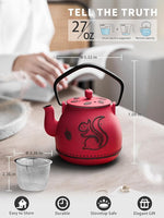 Load image into Gallery viewer, Toptier Teapot with Removable Infuser, Cast Iron Tea Kettle Stovetop Safe, Squirrel Design Tea Pot Coated with Enameled Interior for 32 Ounce (950 ml), Red