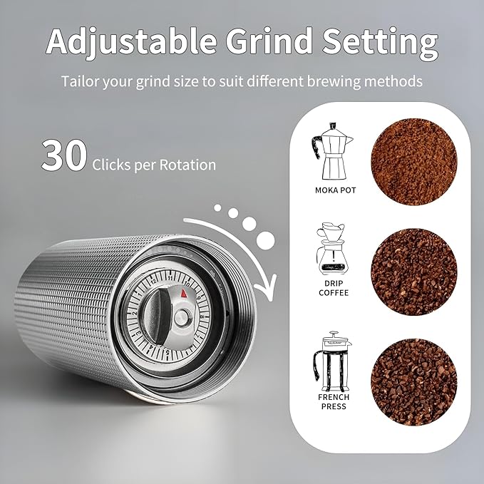 Manual Coffee Bean Grinder, Stainless Steel S2C Conical Handheld Coffee Machine, CNC Steel Core Hand-Cranked Coffee Bean Grinder (black)