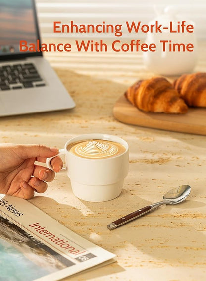 Sweese 6-Pack Porcelain Latte Cups, White Superior Durable Professional, 6 Count (Pack of 1)