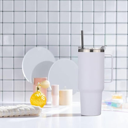 HASLE OUTFITTERS 40 oz Stainless Steel Tumbler with Handle, Vacuum Insulated Tumblers Bulk, Reusable Double Wall Travel Coffee Mug, Durable Powder Coated Water Bottle(White, 1)